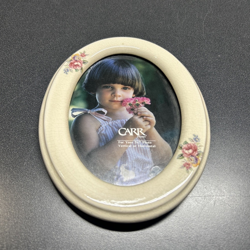 Vintage Carr Oval Ceramic Floral Picture Frame White Pink Green Cottage Core
